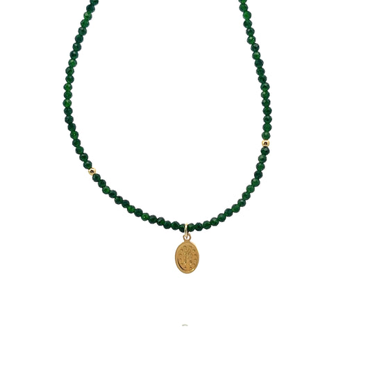 ALL AROUND BEADED DARK GREEN WITH VIRGIN MEDALLION
