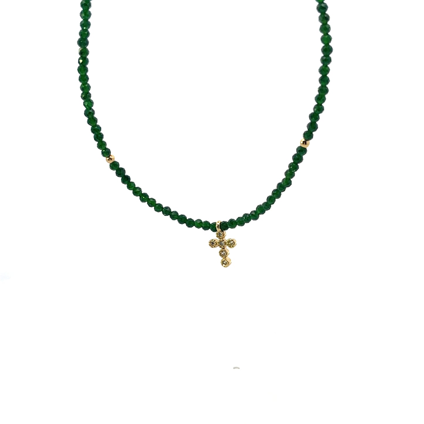 ALL AROUND BEADED DARK GREEN WITH MINI CROSS