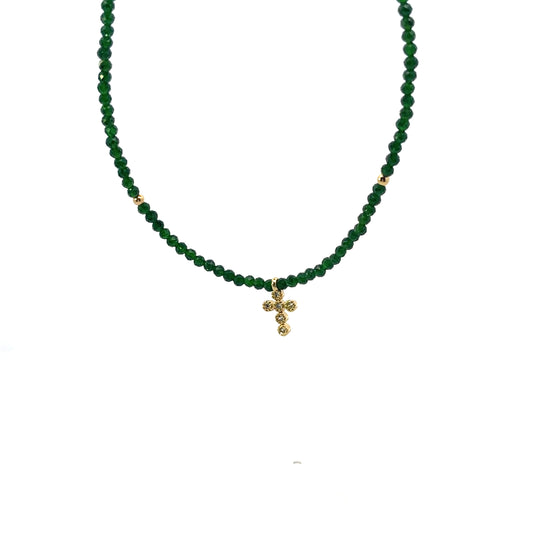 ALL AROUND BEADED DARK GREEN WITH MINI CROSS