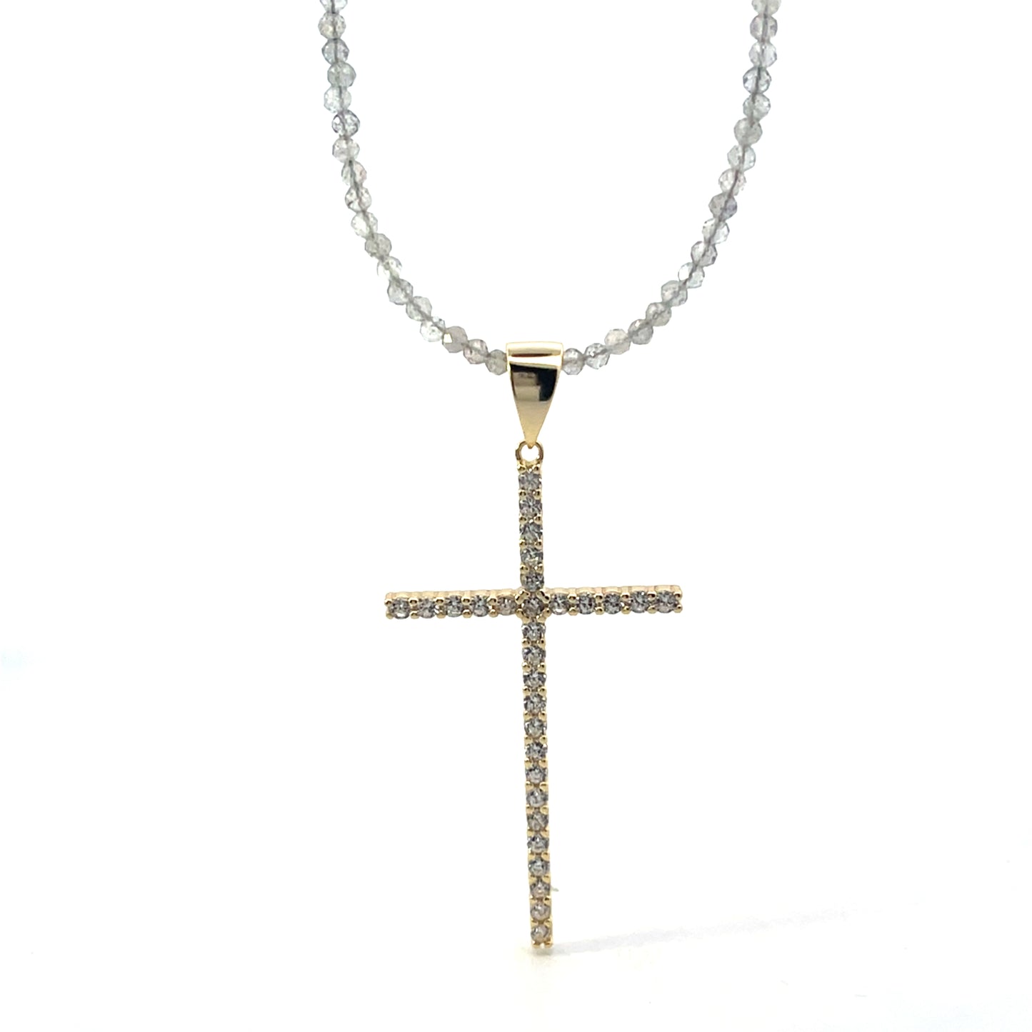 ALL AROUND BEADED GREY WITH BIG CROSS