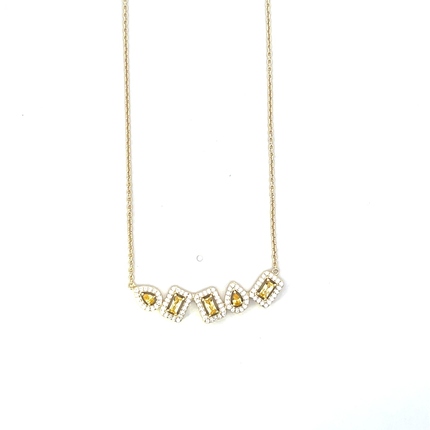 5 YELLOW MULTISHAPE WITH HALO NECKLACE