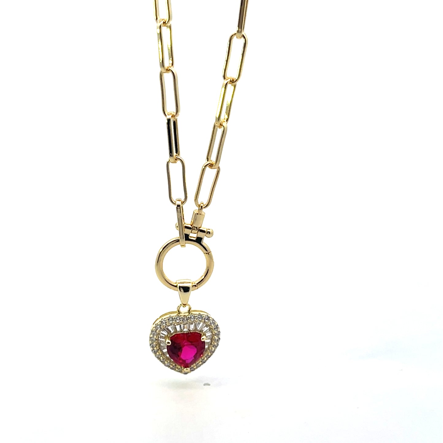 CLIP NECKLACE WITH CHARM CONNECTOR SS GOLD PLATING WITH 925 SILVER GOLD PLATING HEART CHARM