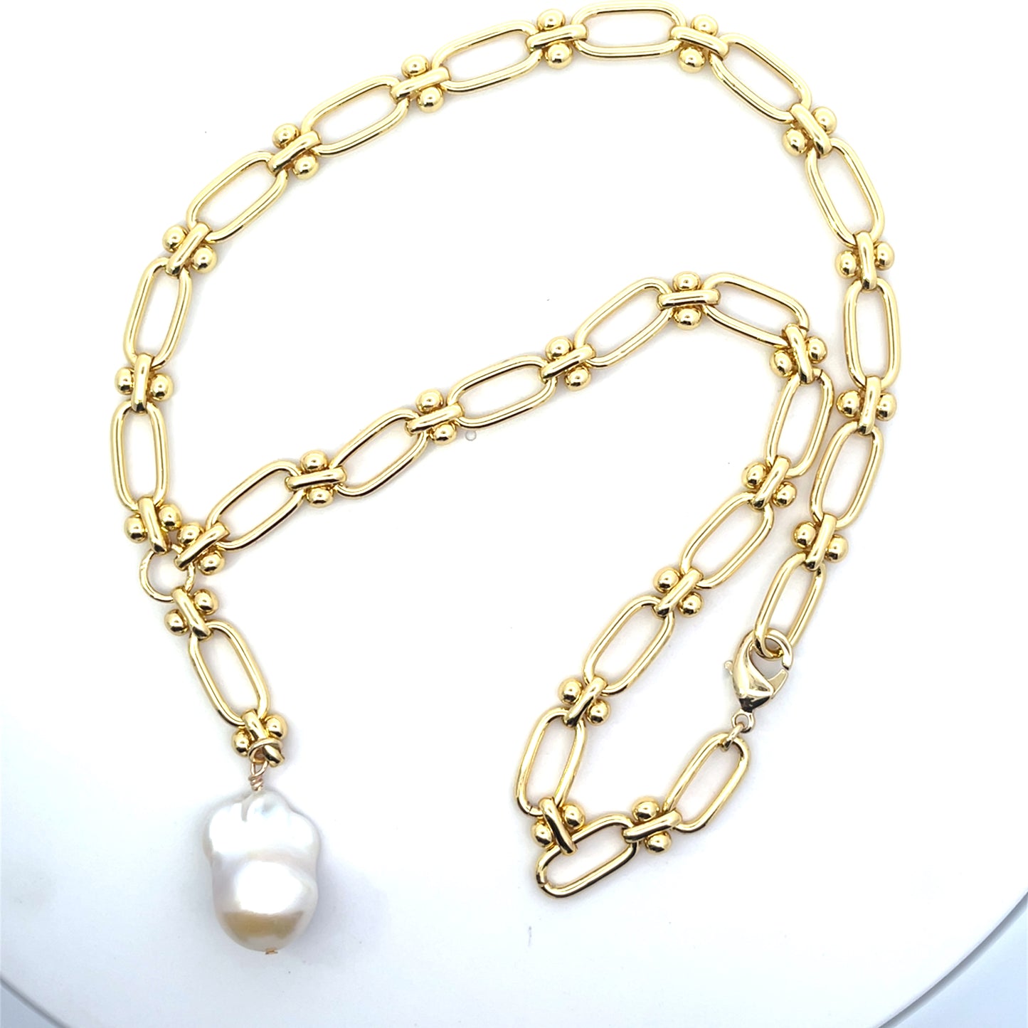 CHUNKY CLIP LARIAT NECKLACE WITH PEARL