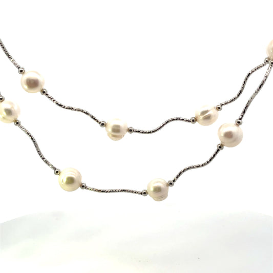 BIG PEARL AND SOLID NECKLACE EXTRA LONG (BRASS) 30"