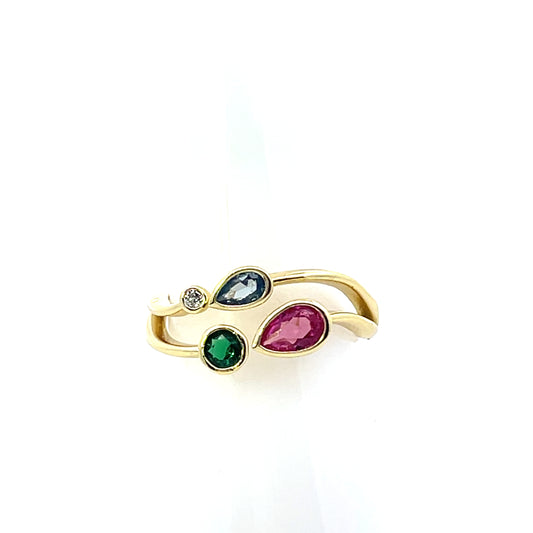 MULTISHAPE MULTICOLOR BEZEL OPEN RING