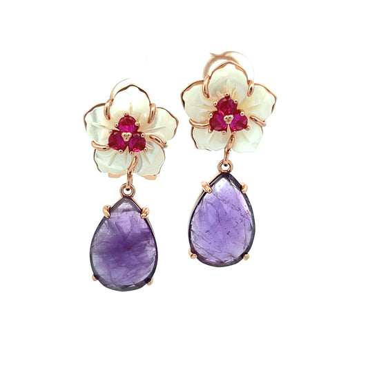 RG NACAR PINK FLOWER WITH PURPLE STONE PENDANT (OMEGA)