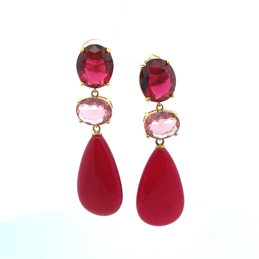 2 RED OVAL STONE AND BIG DROP EARRINGS