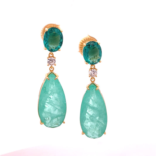 3 GREEN STONE LONG PENDAND EARRING WITH DROP PENDANT