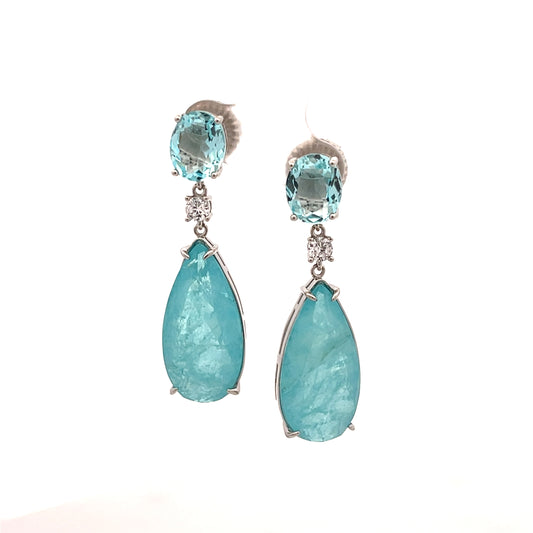 3 AQUA STONE LONG PENDAND EARRING WITH DROP PENDANT