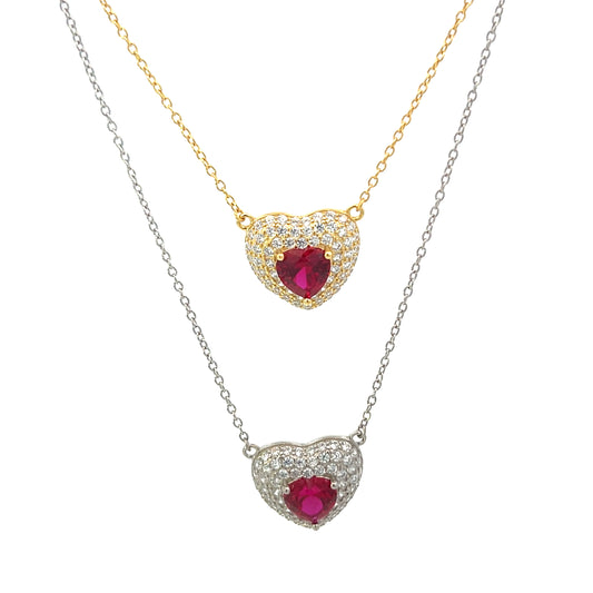 PAVE HEART WITH RED CRYSTAL