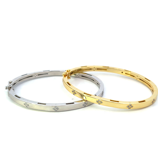 SOLID BANGLE WITH CZ FLOWER