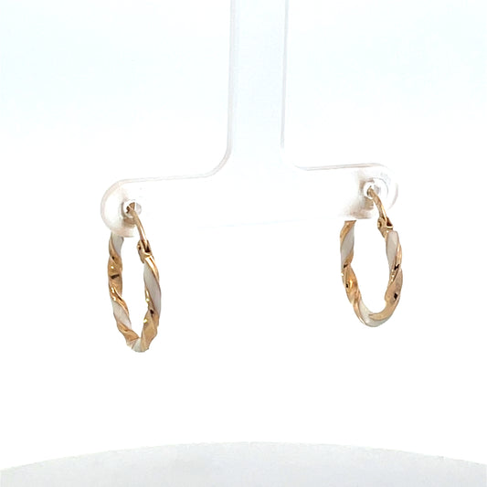 14K YG WHITE ENAMEL TWIST HOOPS