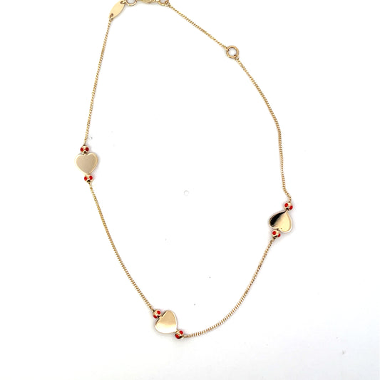14K HEART AND RED ANKLET 8.5”
