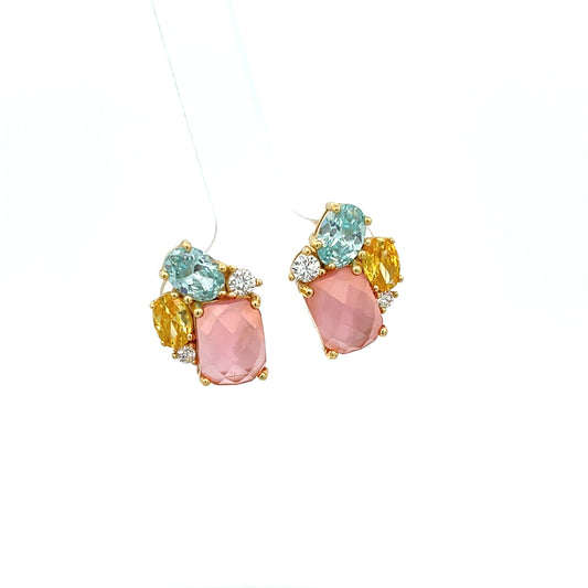 3 MULTI STONE MULTI COLOR AND 2 CZ STUDS PINK
