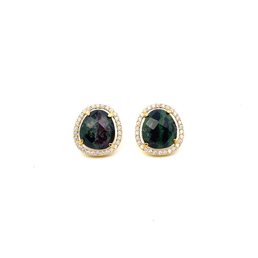 MOONSTONE BROWN TRIANGLE AND CZ HALO EARRINGS