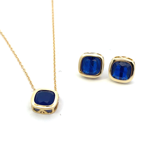 SQUARE WITH BEZEL DARK BLUE EARRINGS AND NECKLACE SGP