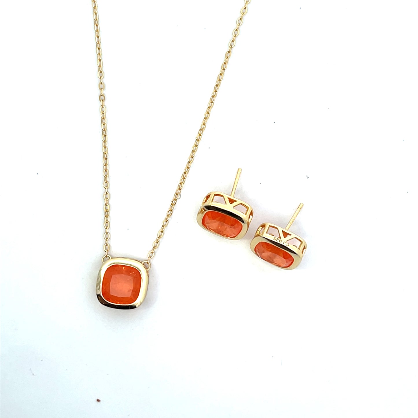 SQUARE WITH BEZEL CORAL EARRINGS AND NECKLACE SGP