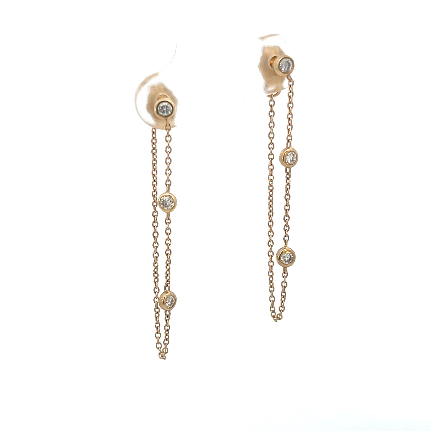 10K D-0.25CTW 3 NATURAL DIAMOND CHAIN EARRINGS