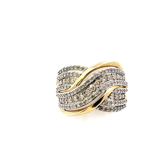 10K YG D-1CTW X SHAPE SOLID AND PAVE DIAMOND RING
