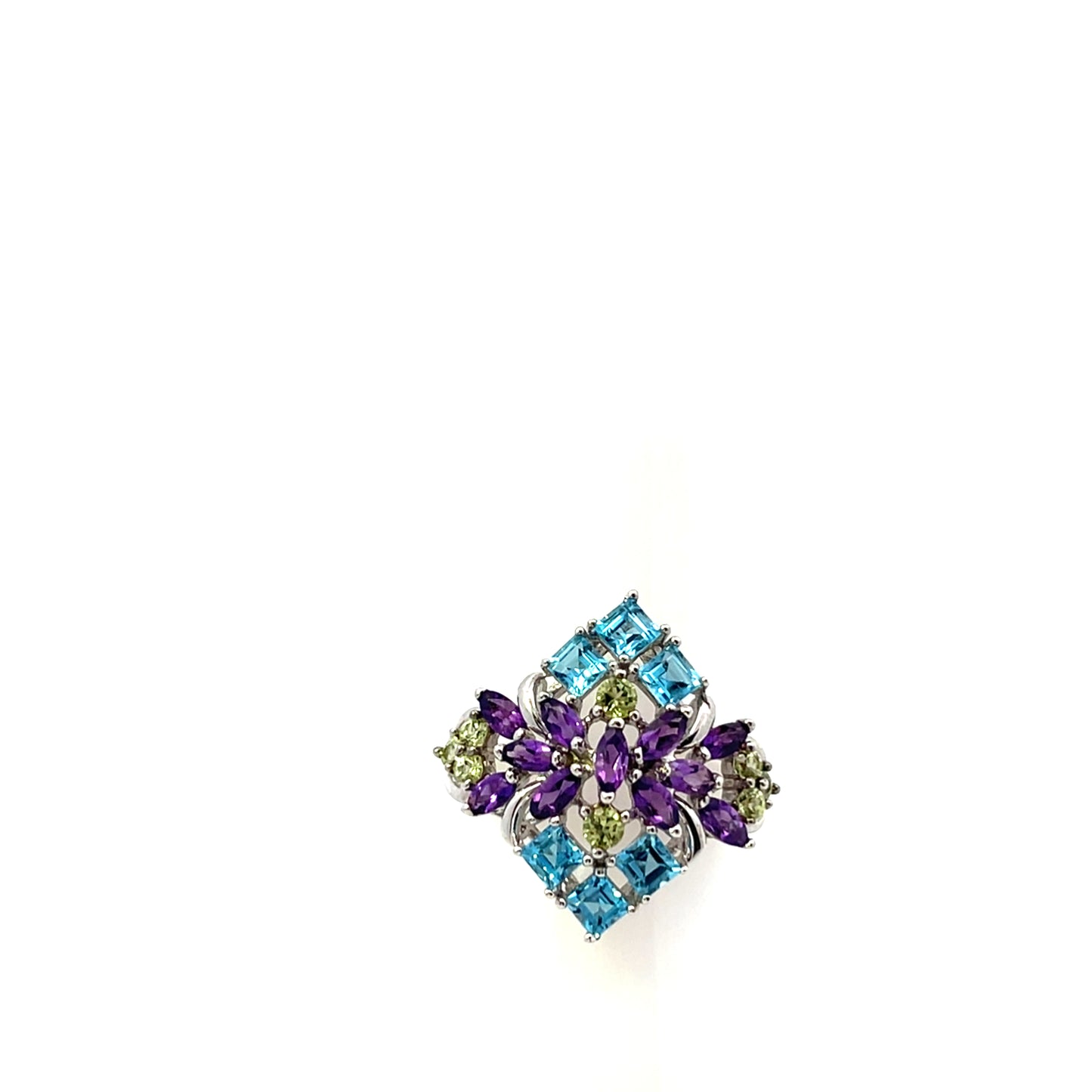 MULTISTONE AMETHYST PERIDOT BLUE TOPAZ SQUARE RING #7 (Copy)
