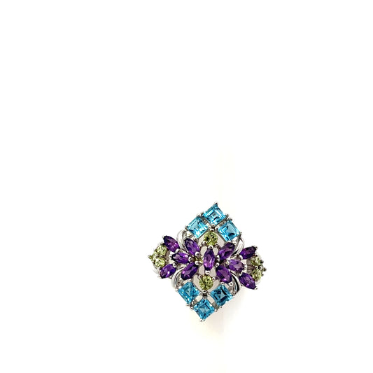 MULTISTONE AMETHYST PERIDOT BLUE TOPAZ SQUARE RING #7 (Copy)