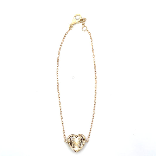 10K YG SOLID SINGLE HEART BRACELET 7"