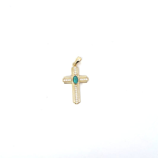 CREEN CENTER STONE CROSS CHARM SGP