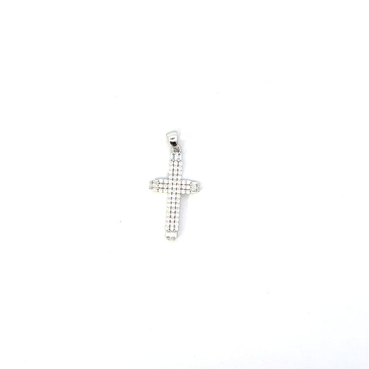 3 ROW PAVE CROSS CHARM SILVER