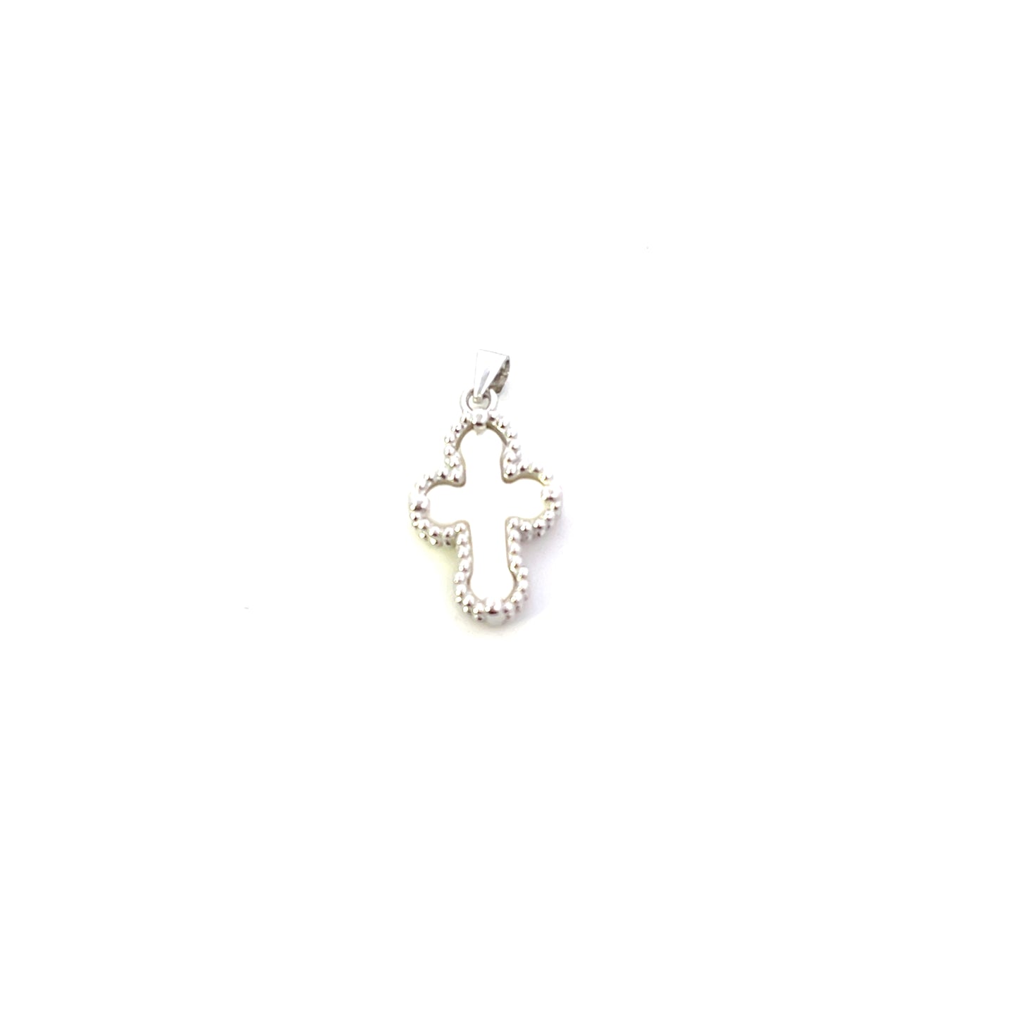 WHITE BEADED CROSS CHARM SILVER