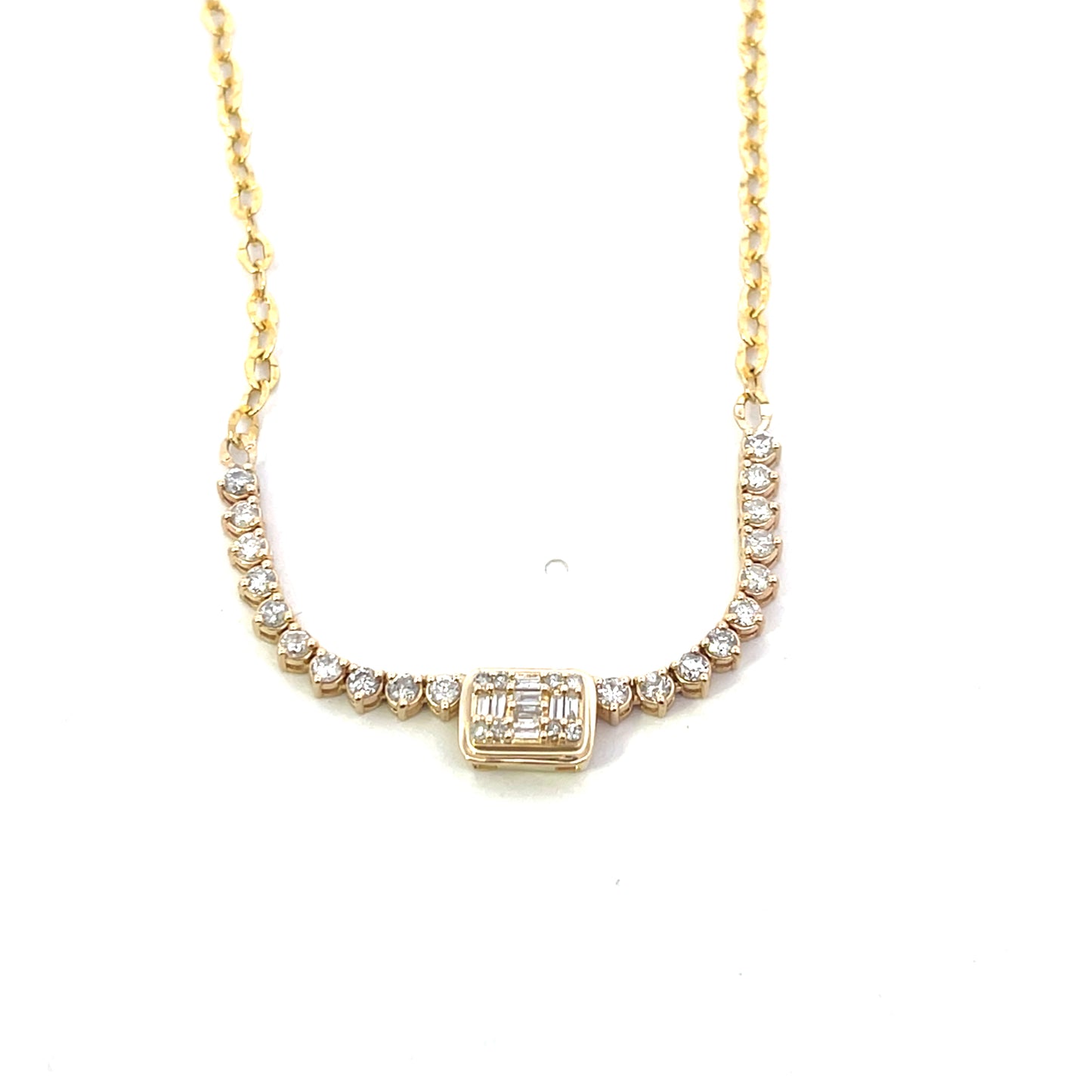 14K YG D-1CTW RECTANGLE DIAMOND 3 PRONG HALF TENNIS NECKLACE ($2,200)