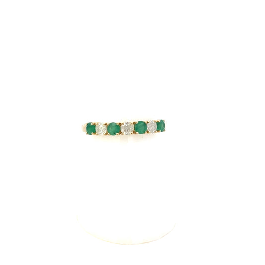 14K YG D-0.30CT EM-0.45 EMERALD AND DIAMOND RING BAND #7