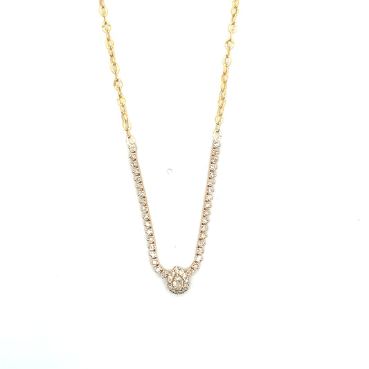 14K YG D-1CTW PEAR SHAPE WITH HALO DIAMOND VINTAGE HALF TENNIS NECKLACE ($2,200)