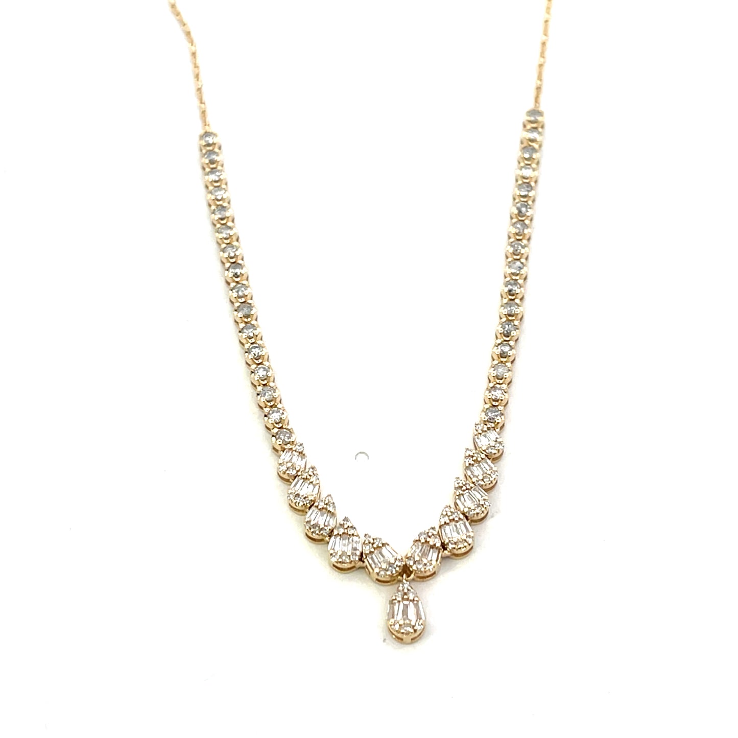 14K YG D-1.47CTW DIAMOND PEAR SHAPE WITH PEANDANT PEAR NECKLACE ($3,200)