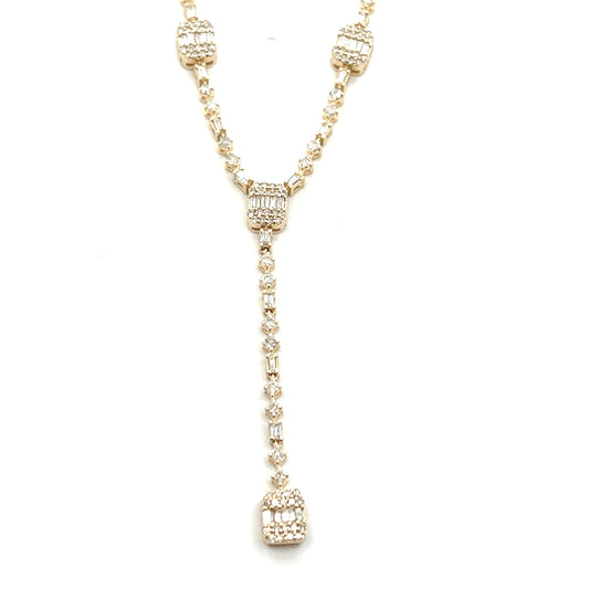 14K YG D-1.20CTW DIAMOND MULTI SHAPE LARIAT WITH RECTANGLES NECKLACE ($3,600)