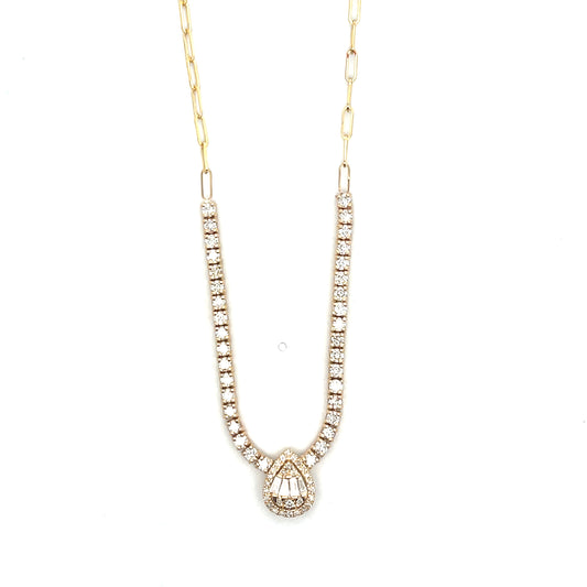 14K YG D-3 CTW PEAR SHAPE WITH HALO DIAMOND VINTAGE HALF TENNIS NECKLACE ($3,600)
