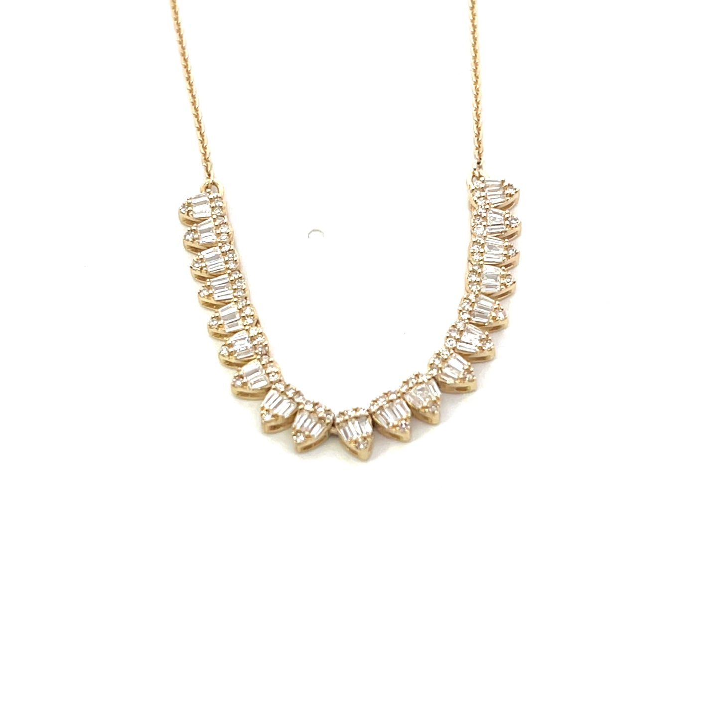 14K YG D-0.70CTW PEAR SHAPE DIAMOND BAGUETTE HALF NECKLACE ($2,200)