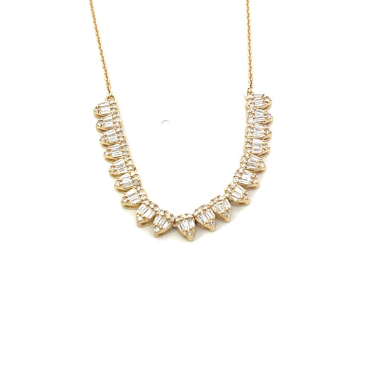 14K YG D-0.70CTW PEAR SHAPE DIAMOND BAGUETTE HALF NECKLACE ($2,200)