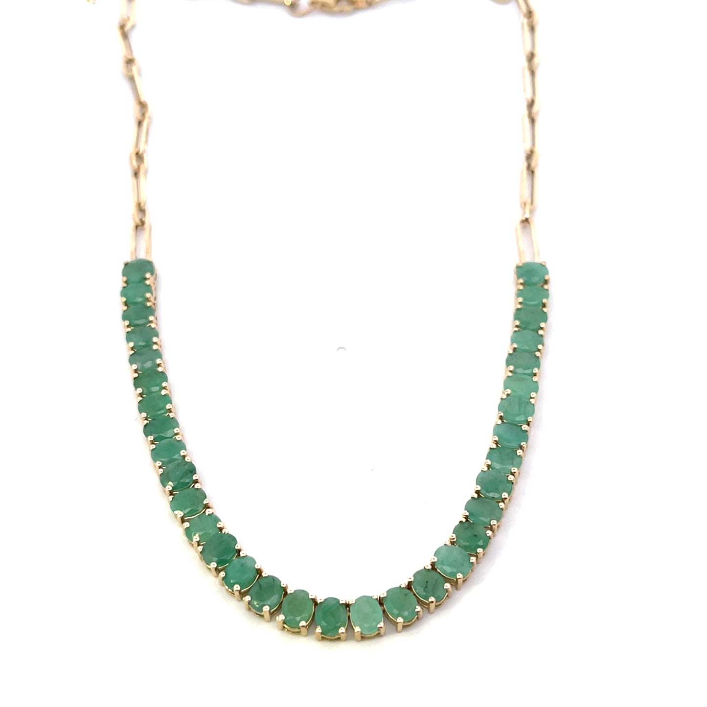 14K YG EM-12CT HALF EMERALD CLIP NECKLACE ($3,800)