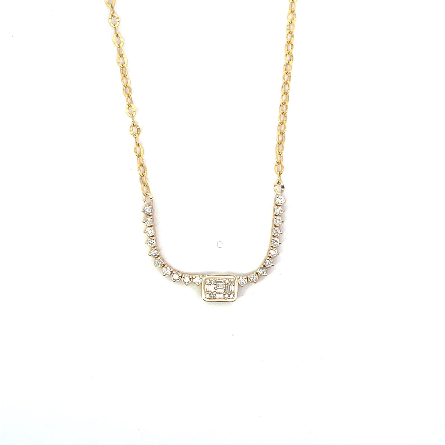 14K YG D-1CTW RECTANGLE DIAMOND 3 PRONG HALF TENNIS NECKLACE ($2,200)