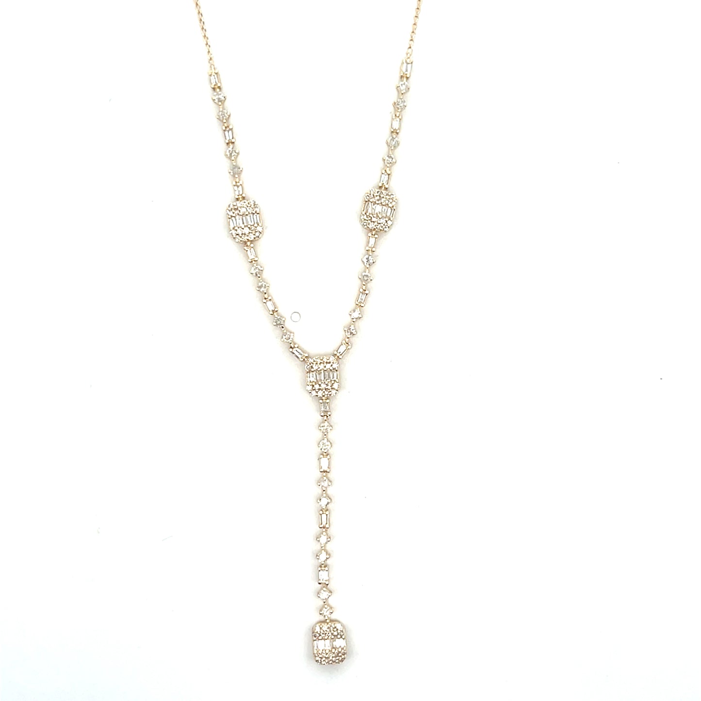 14K YG D-1.20CTW DIAMOND MULTI SHAPE LARIAT WITH RECTANGLES NECKLACE ($3,600)