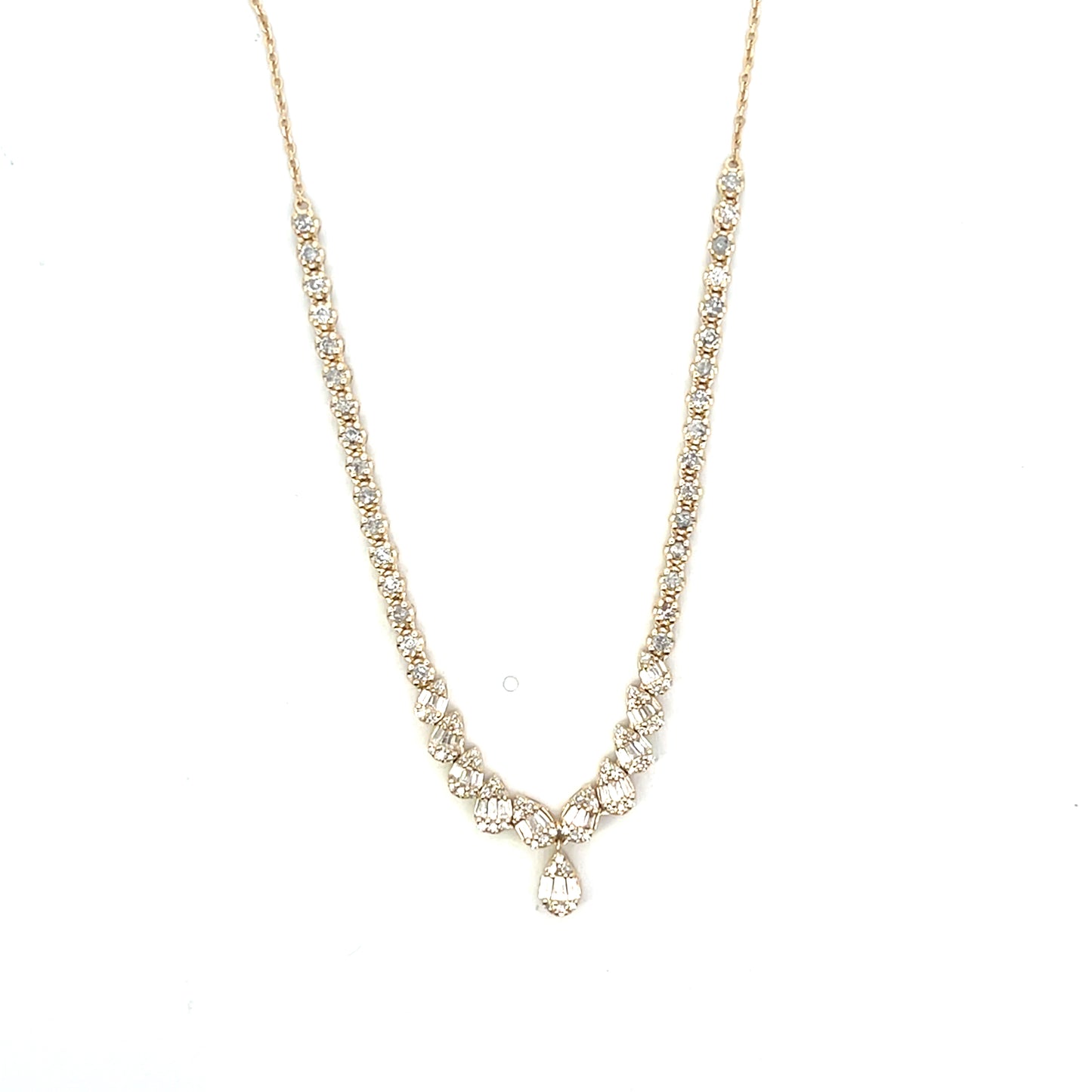 14K YG D-1.47CTW DIAMOND PEAR SHAPE WITH PEANDANT PEAR NECKLACE ($3,200)