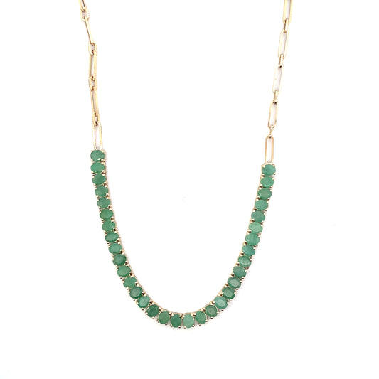 14K YG EM-12CT HALF EMERALD CLIP NECKLACE ($3,800)