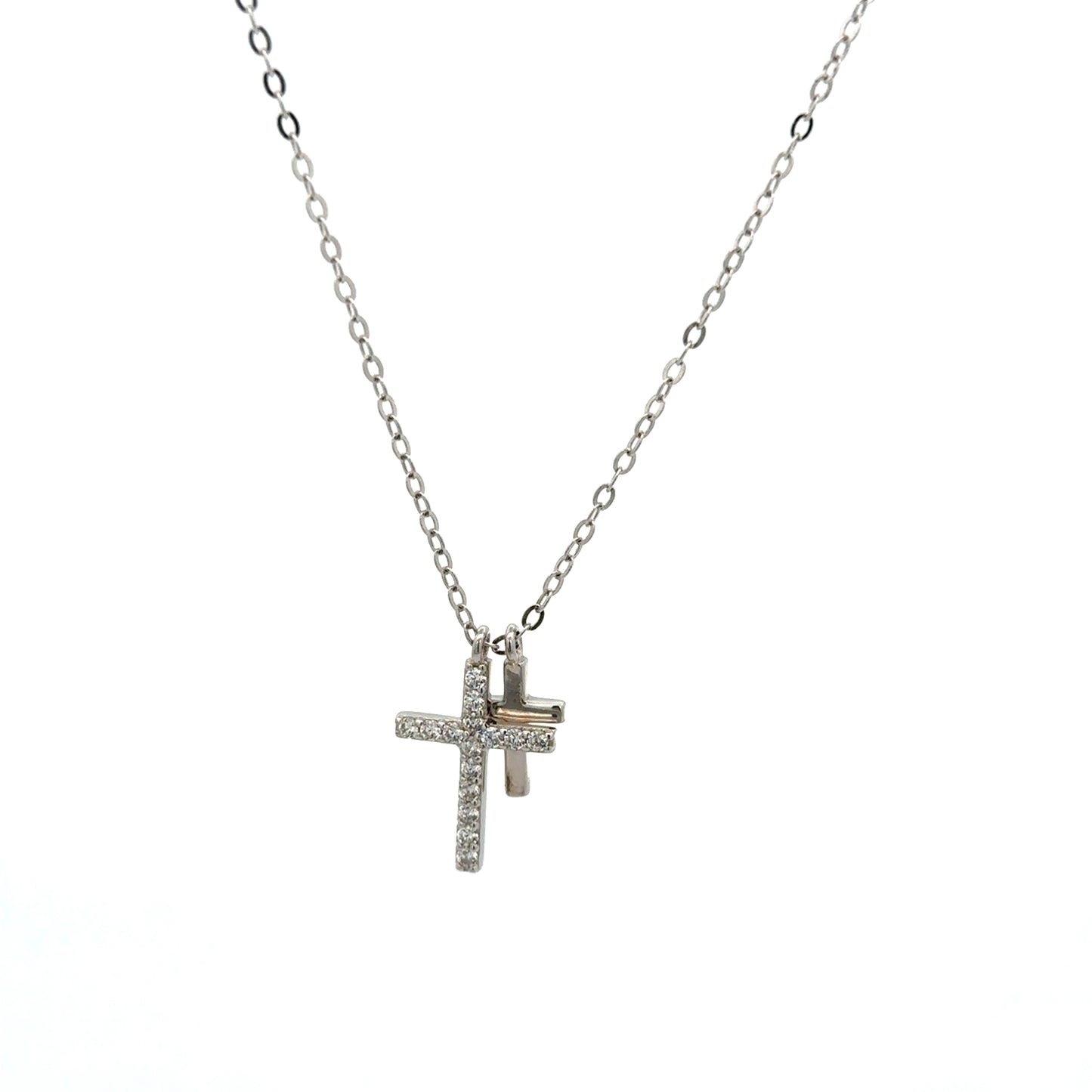 DOUBLE CROSS SOLID AND PAVE