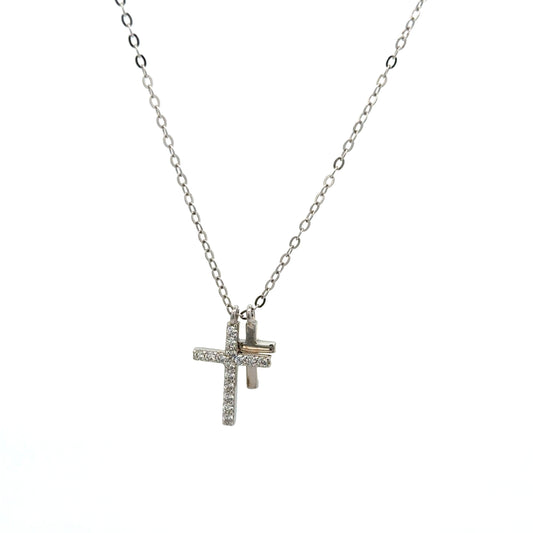 DOUBLE CROSS SOLID AND PAVE