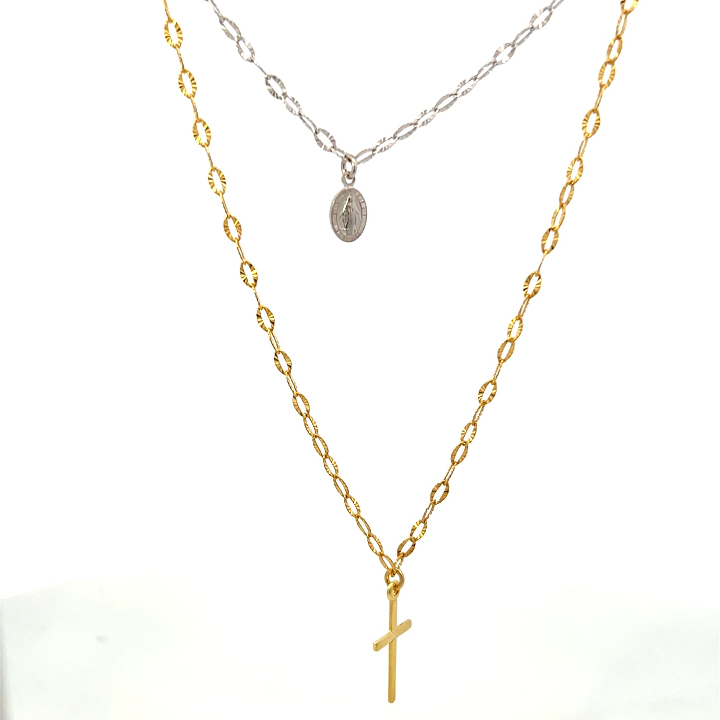 DOUBLE CHAIN MEDALLION AND CROSS