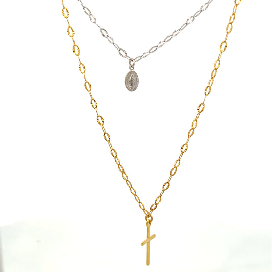 DOUBLE CHAIN MEDALLION AND CROSS