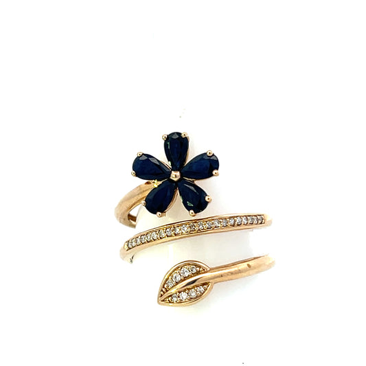 10K 0.18CTW DIAMOND TWISTED FLOWER SAPPHIRE
