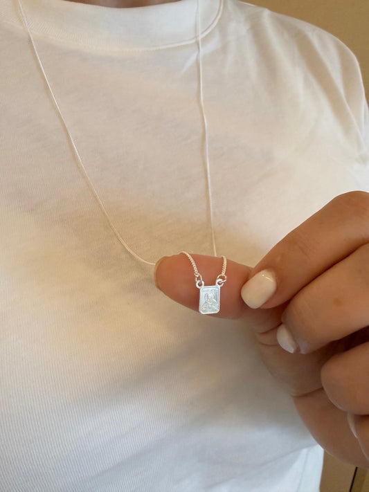 RECTANGLE SILVER SCAPULARY NECKLACE ""